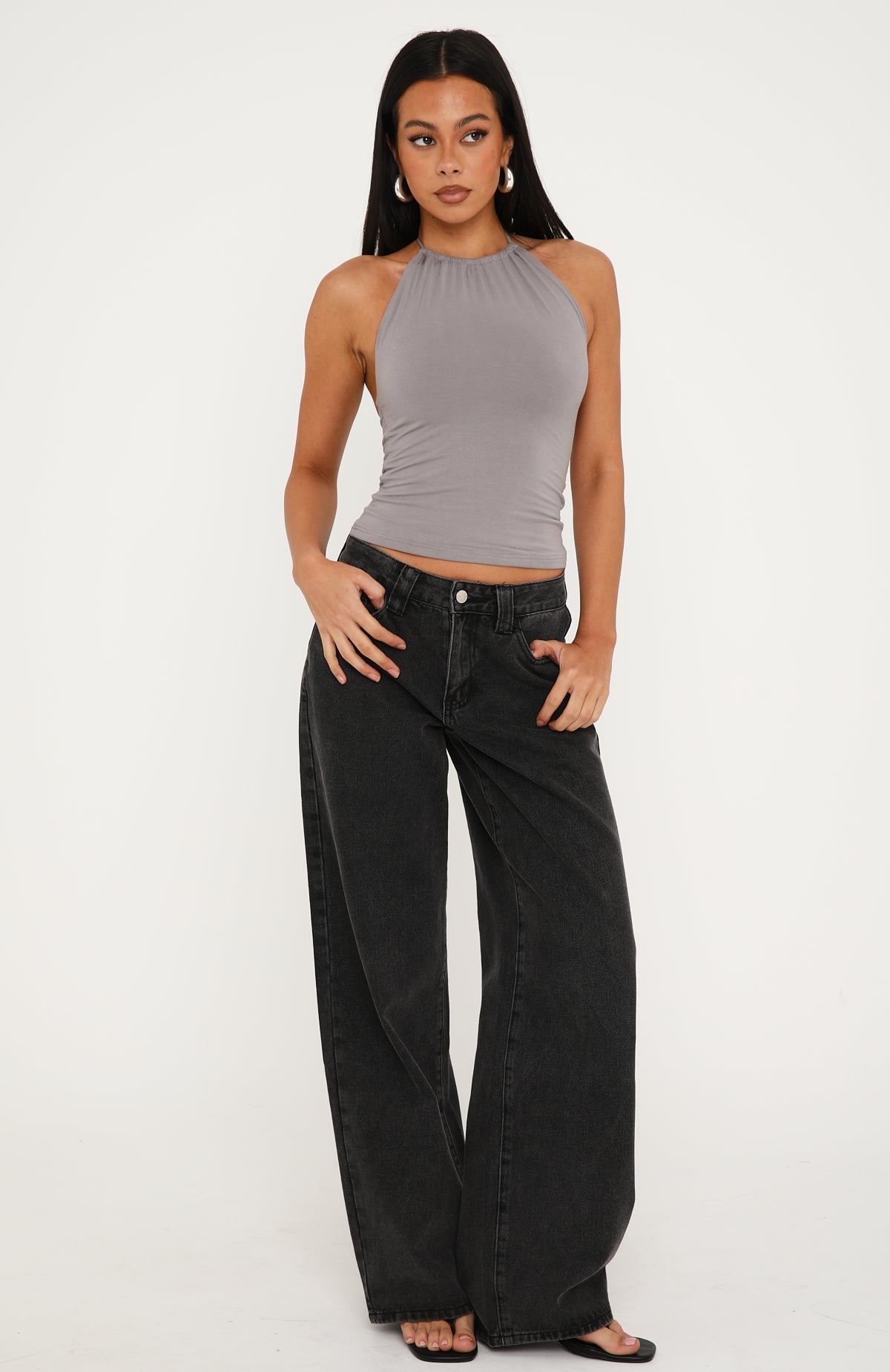 Trending Quiet State Halter Top Slate Grey