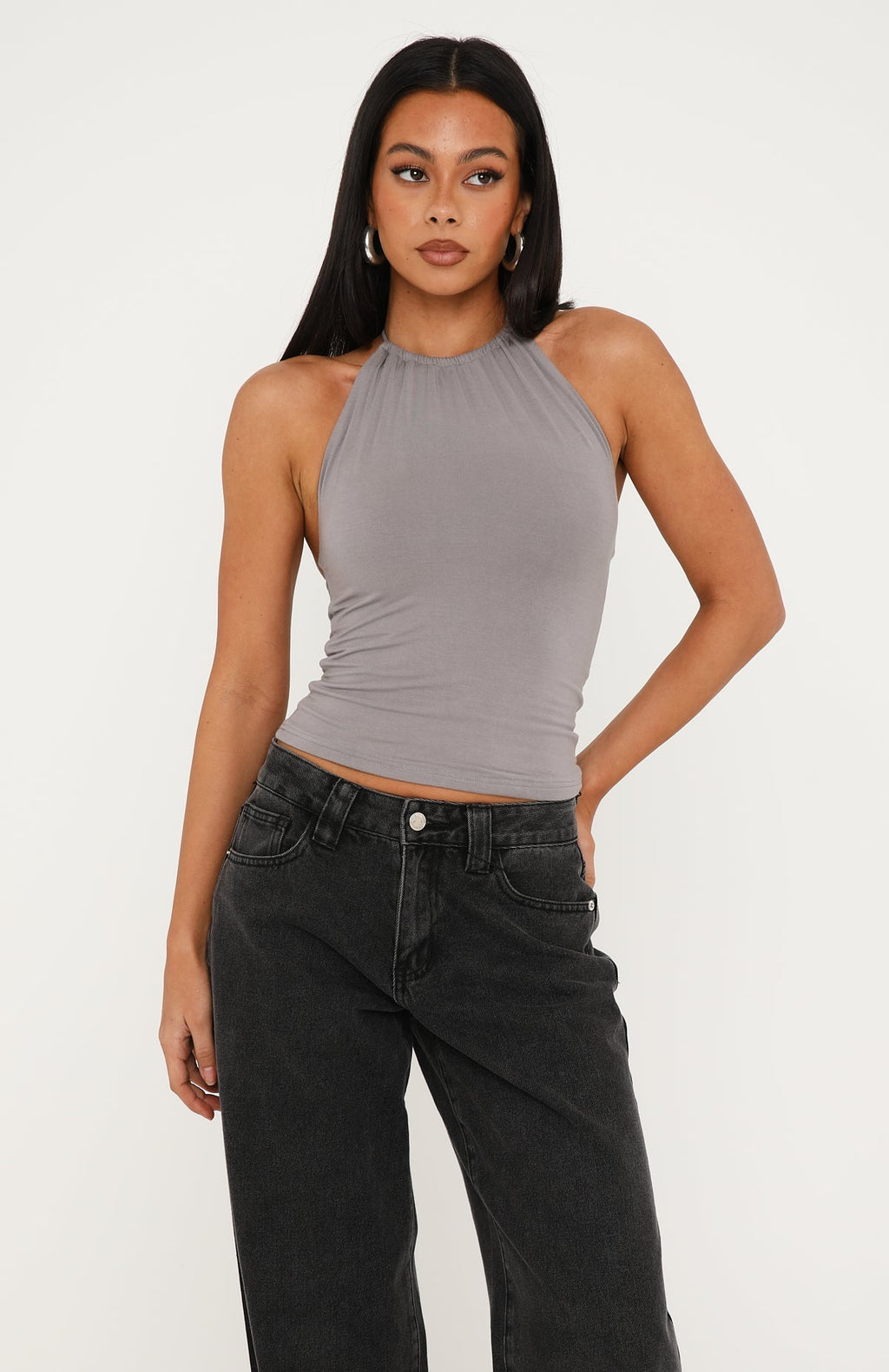 Trending Quiet State Halter Top Slate Grey