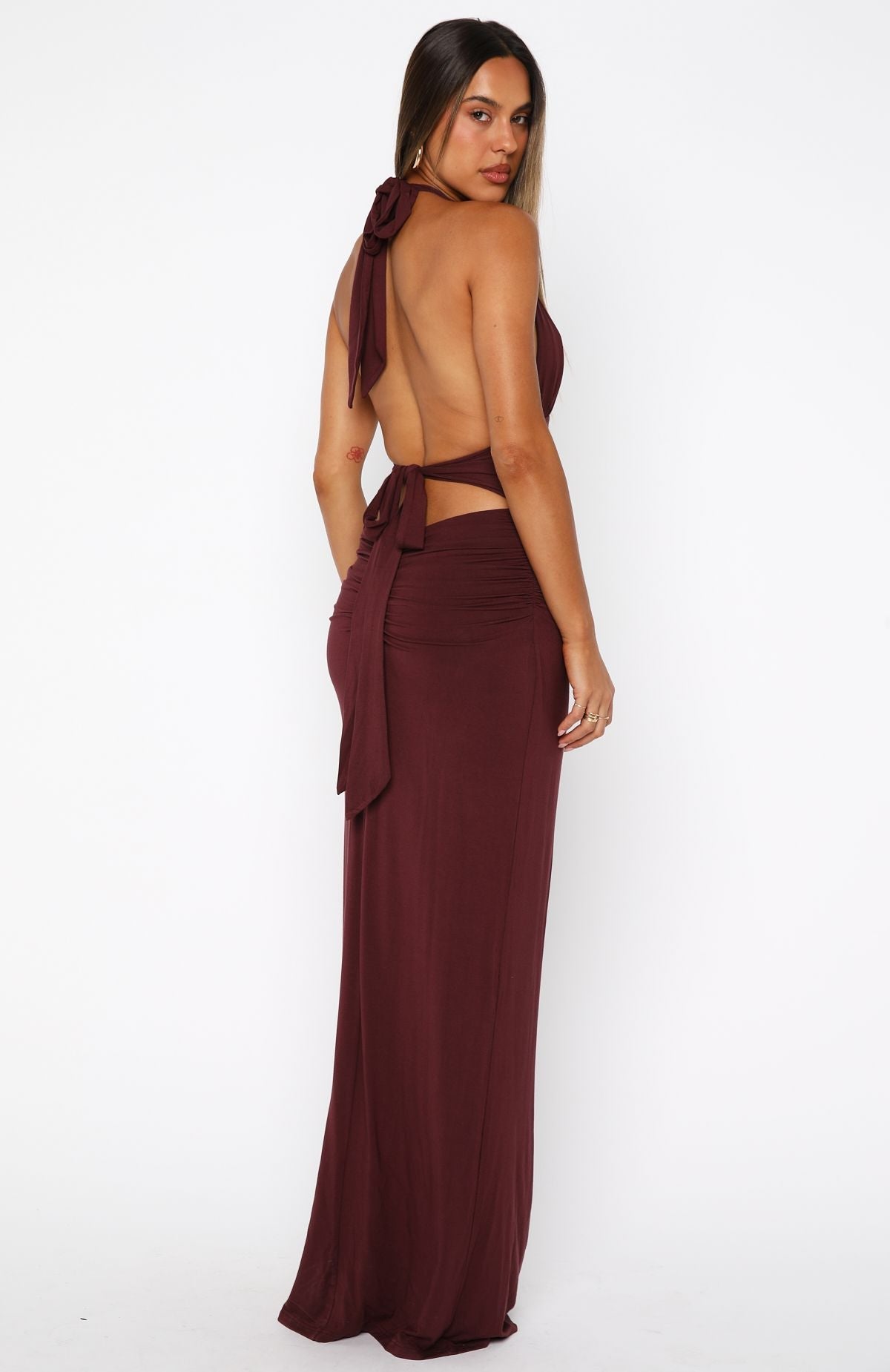 Trending Say What You Feel Halter Maxi Dress Burgundy