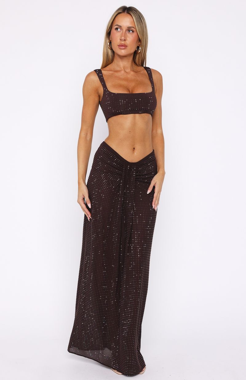 Trending Secret Kisses Embellished Maxi Skirt Chocolate