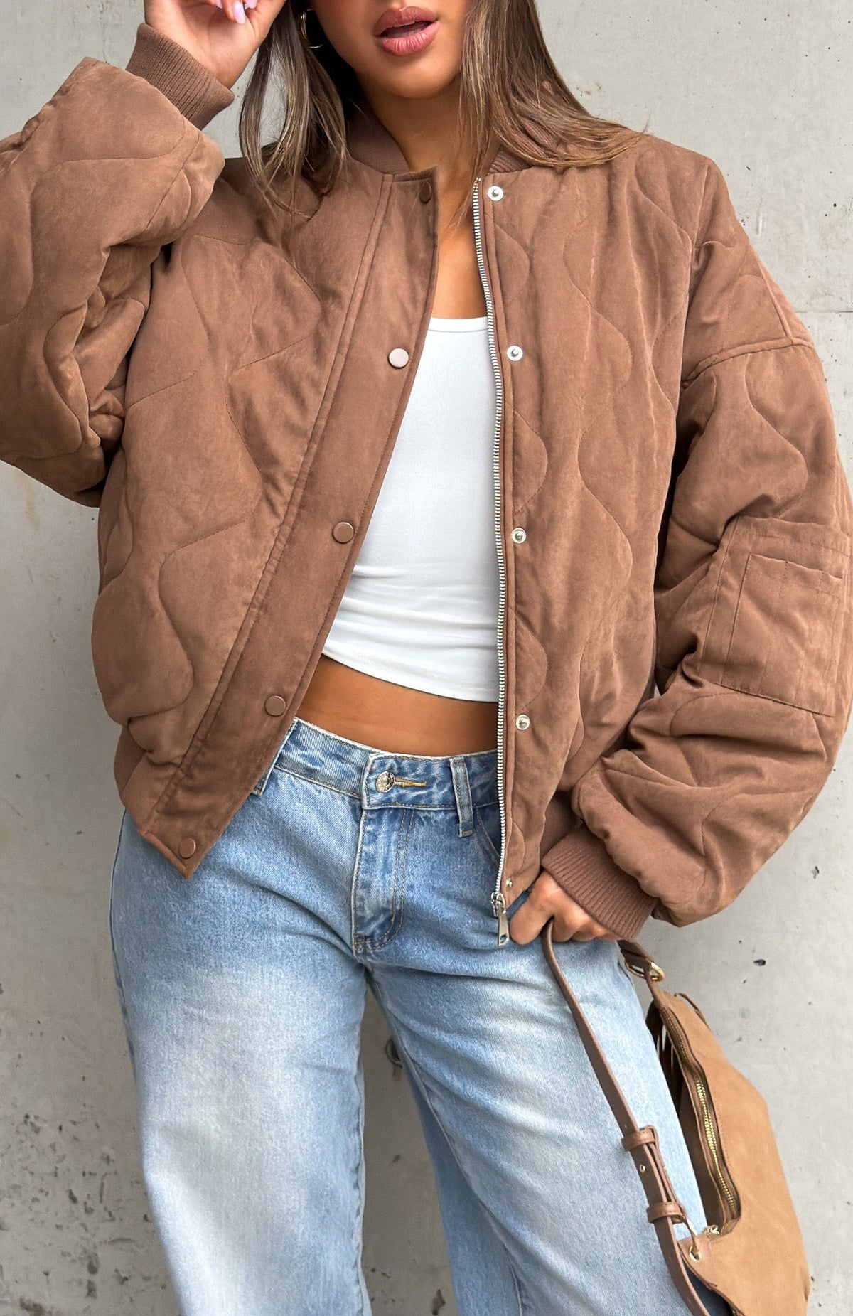 Trending Soft Love Bomber Jacket Mocha