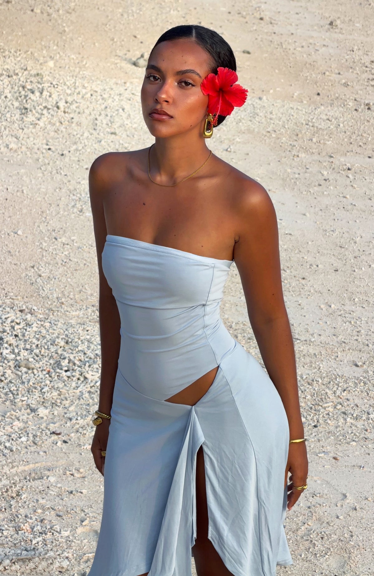 Trending All Eyes Here Strapless Midi Dress Baby Blue