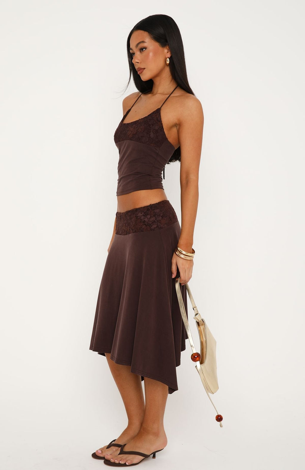 Trending Cool Chaos Midi Skirt Chocolate
