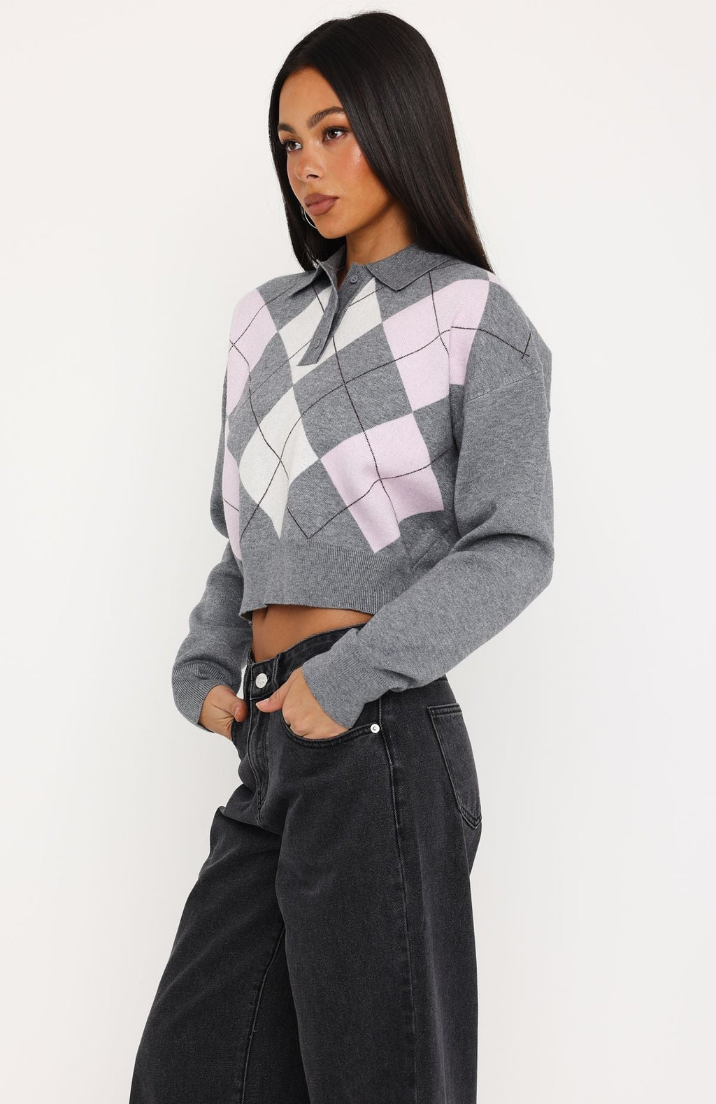 Trending Cinzia Argyle Knit Sweater Rose Winter