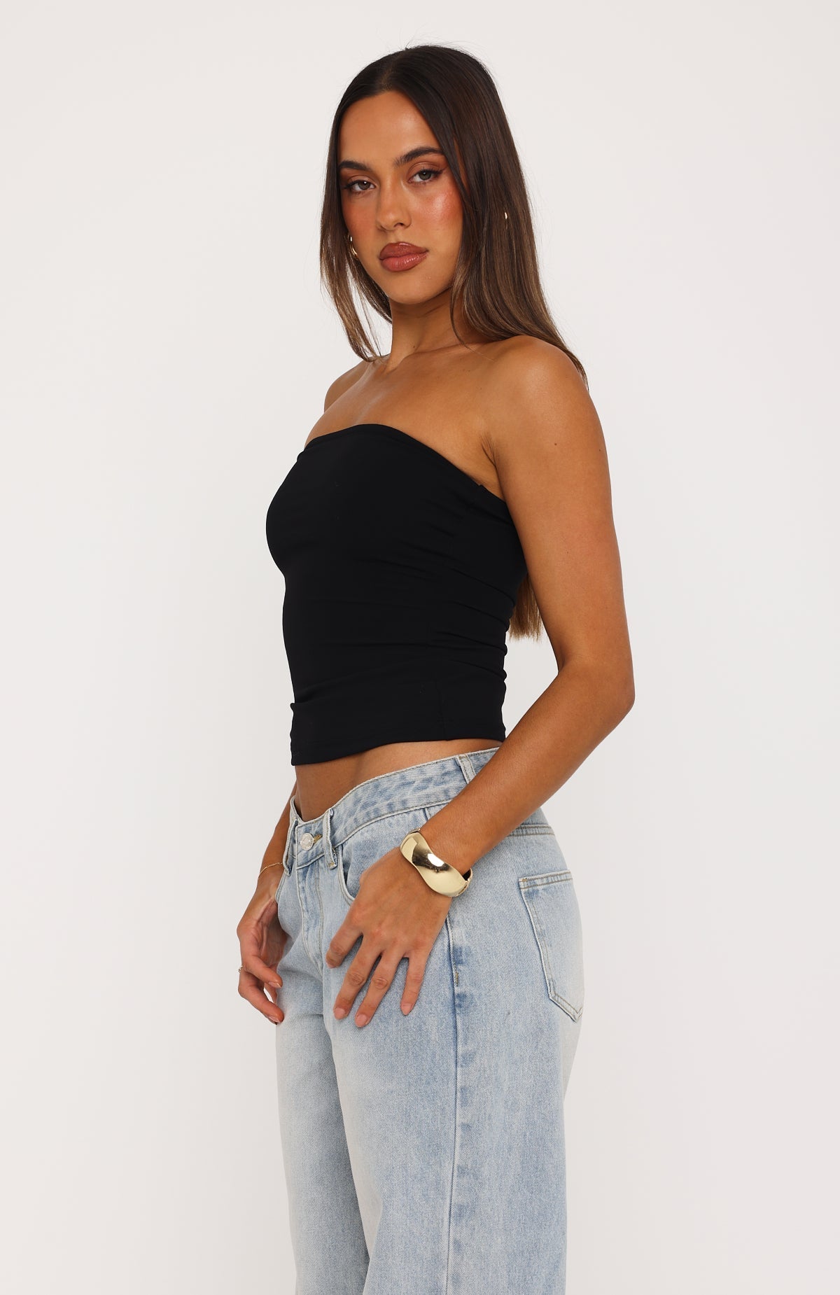 Trending Tiny Drama Strapless Top Black