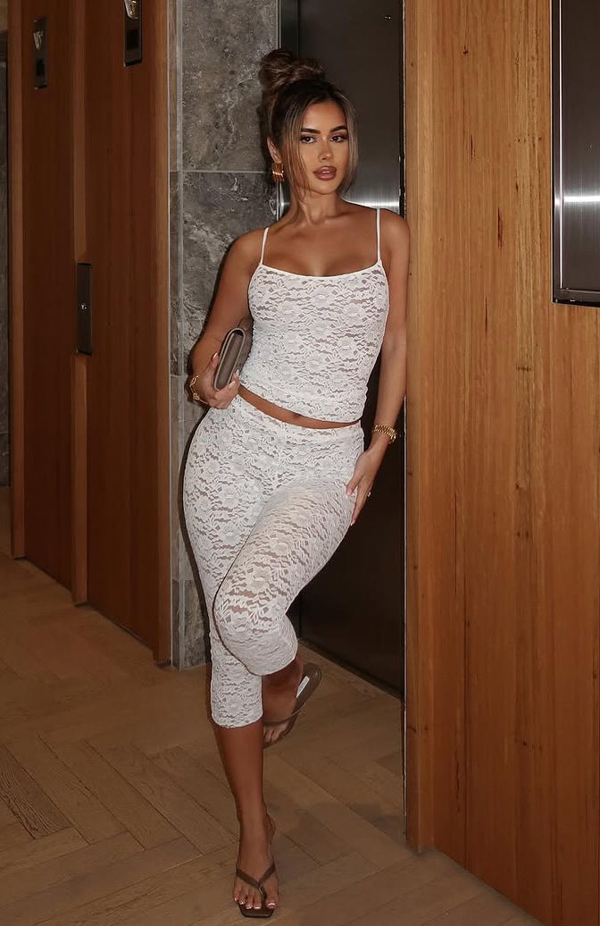Trending Vibe With Me Lace Capri Pants White