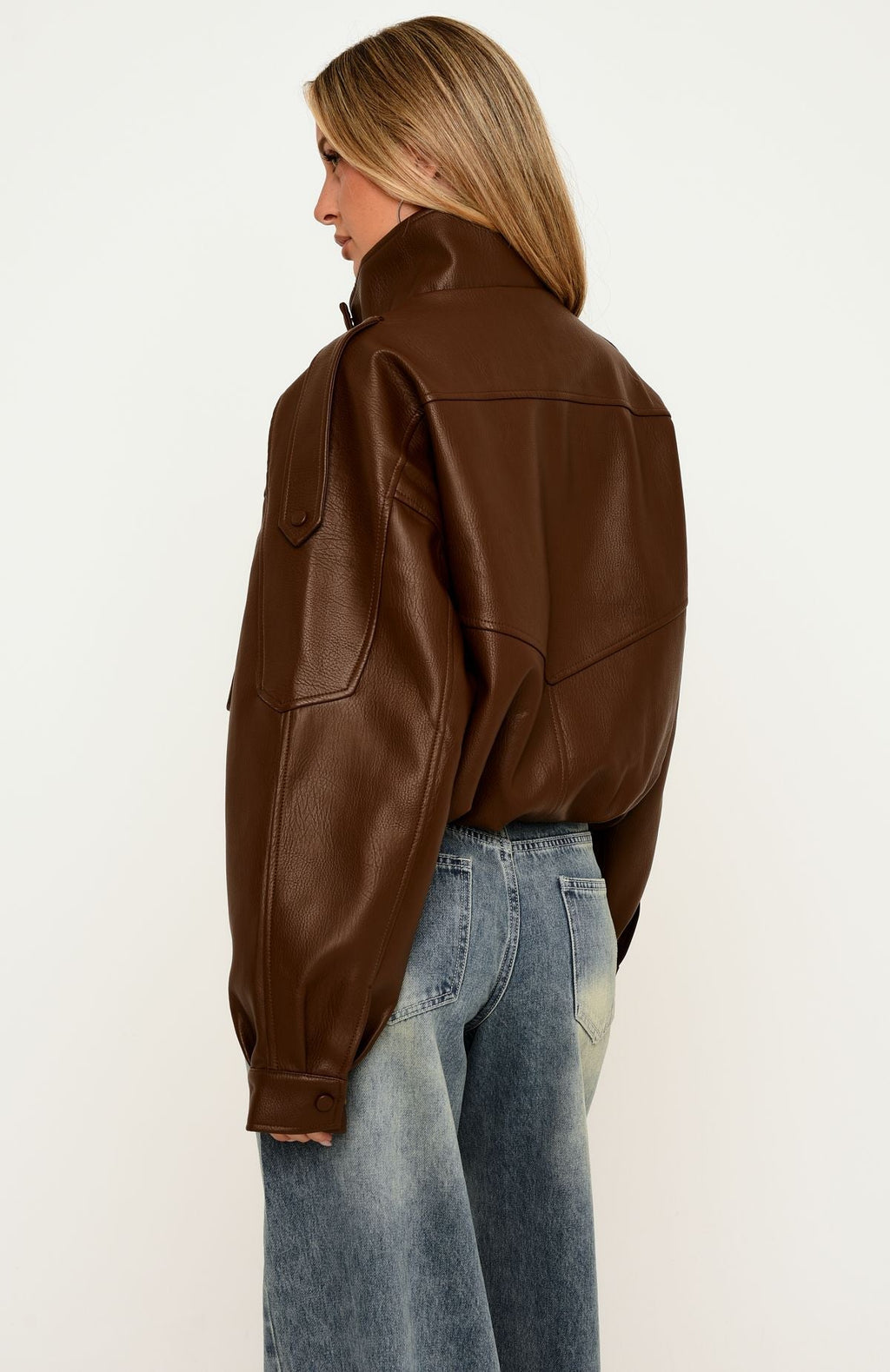 Trending Arianna Funnel Neck Pu Jacket Chocolate