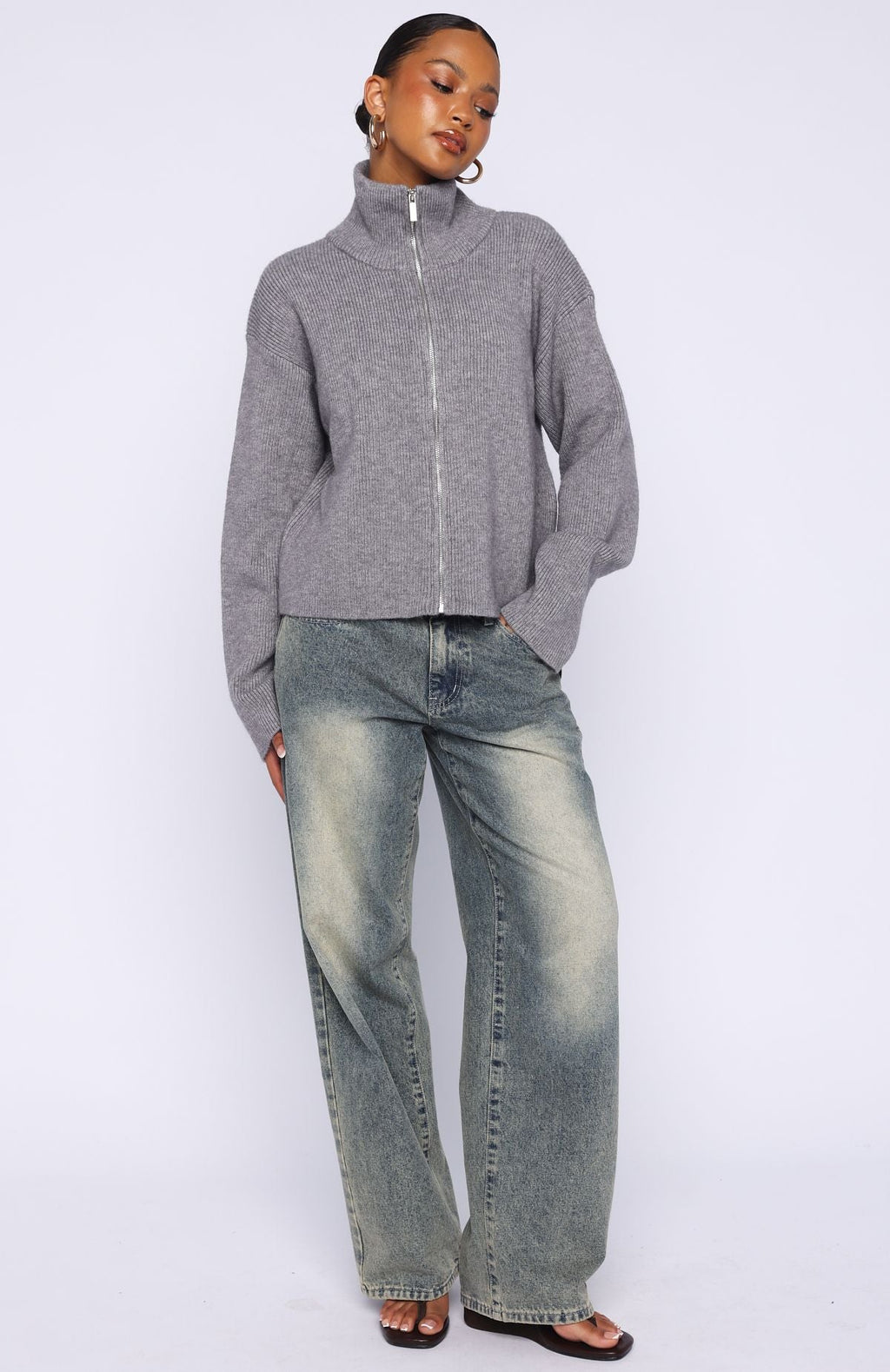 Trending Violetta Zip Knit Cardigan Smokey Grey