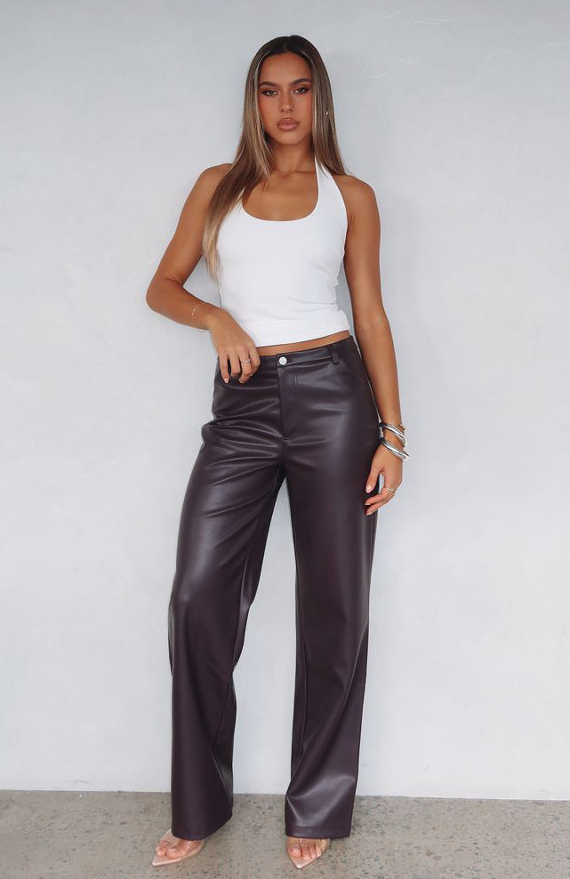 Trending Life Affair PU Pants Deep Mauve