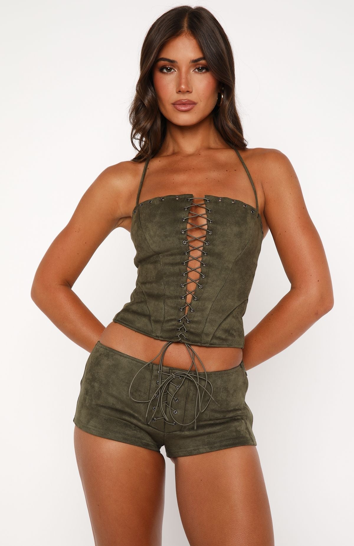 Trending Dont Speak Faux Suede Bustier Cactus