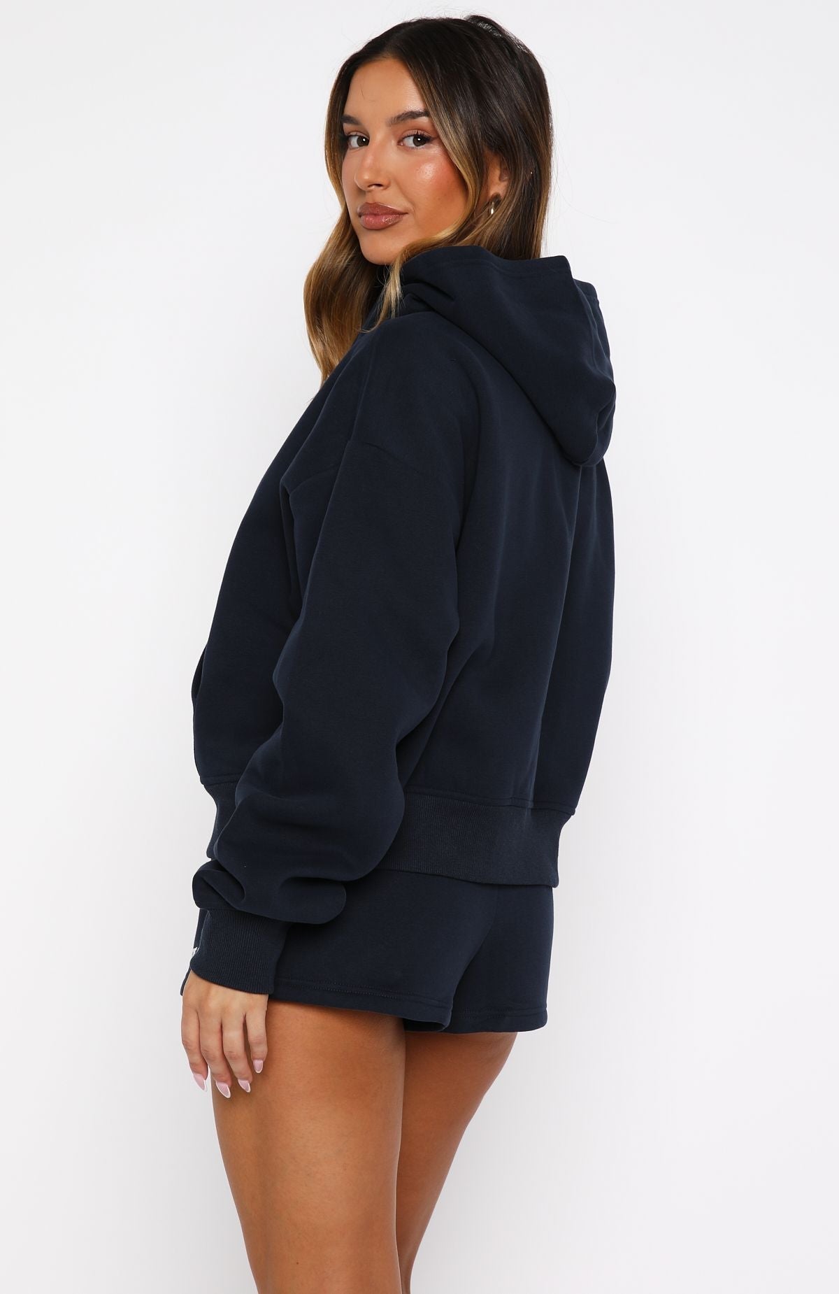 Trending Test Drive Boxy Zip Front Hoodie Dark Navy