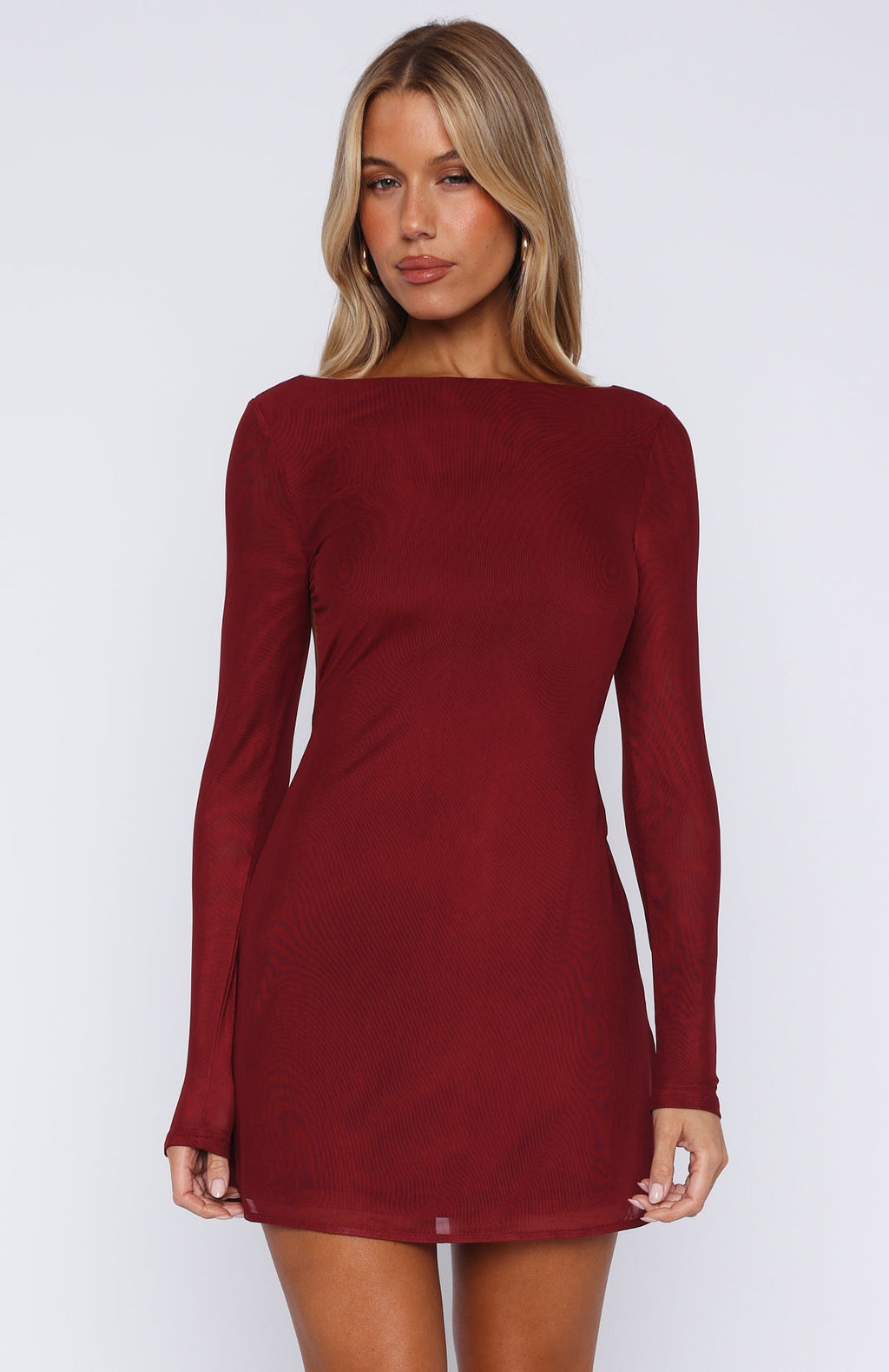 Trending Bad Influence Long Sleeve Mini Dress Burgundy