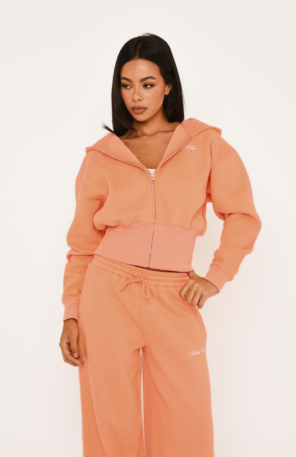 Trending Wishing For It Cropped Cinched Zip Front Hoodie Peach