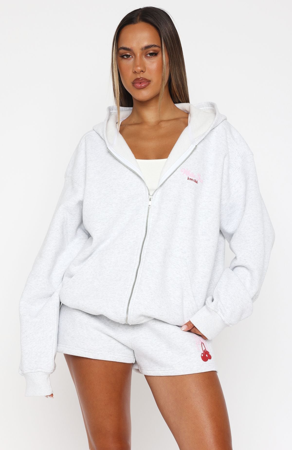 Trending Fell So Hard Zip Front Hoodie Grey Marle