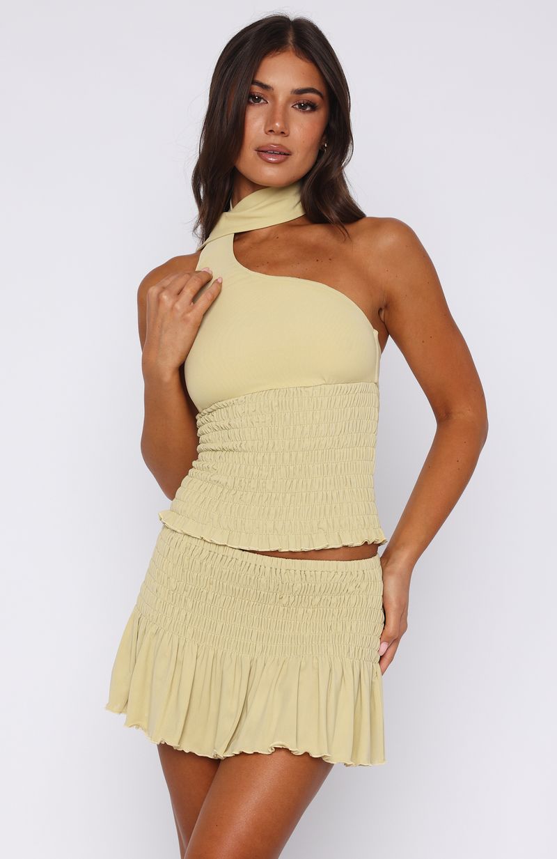 Trending Break The Limits Shirred Mini Skirt Pistachio