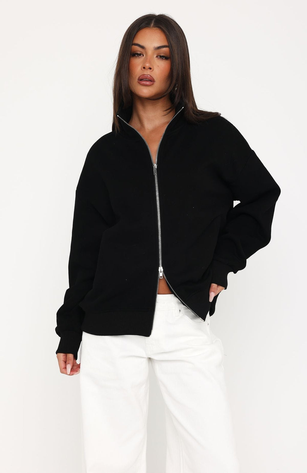 Trending Such A Dream Oversized Zip Front Funnel Neck Jacket Black