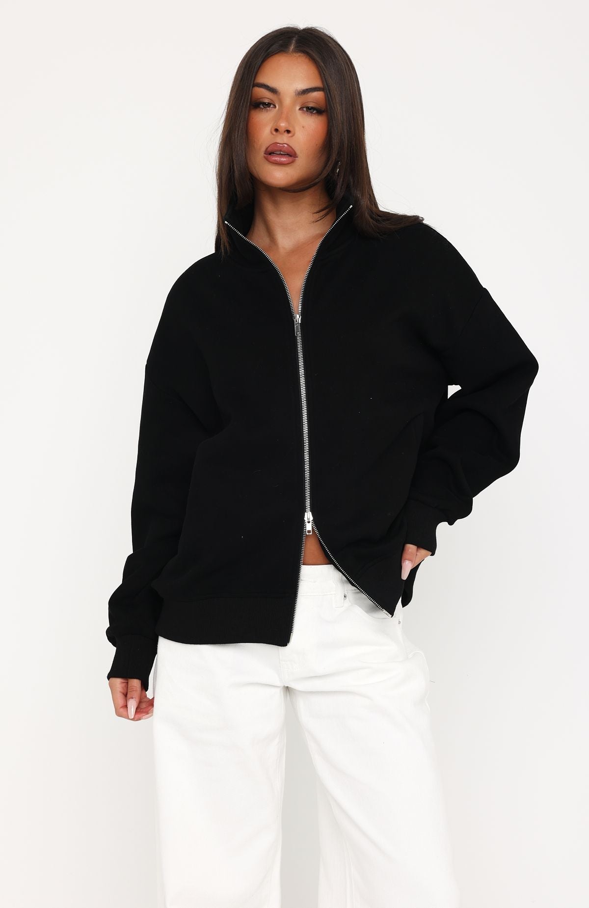 Trending Such A Dream Oversized Zip Front Funnel Neck Jacket Black