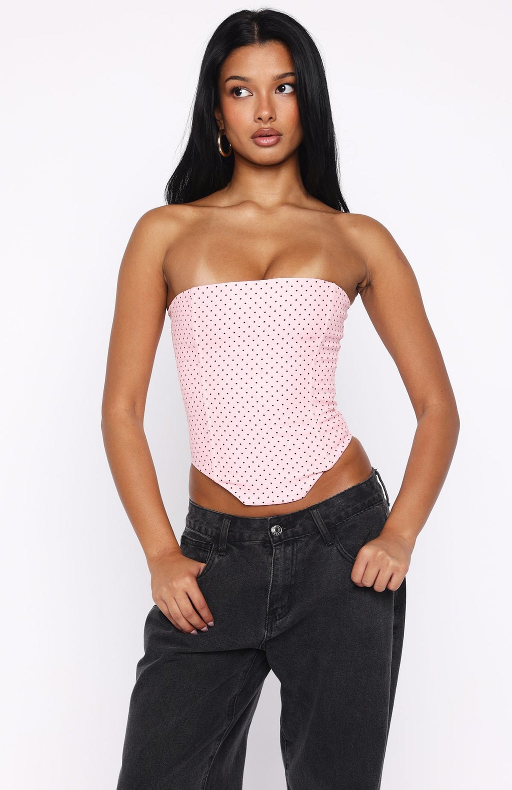 Trending Let It Go Strapless Bustier Pink Polka Dot