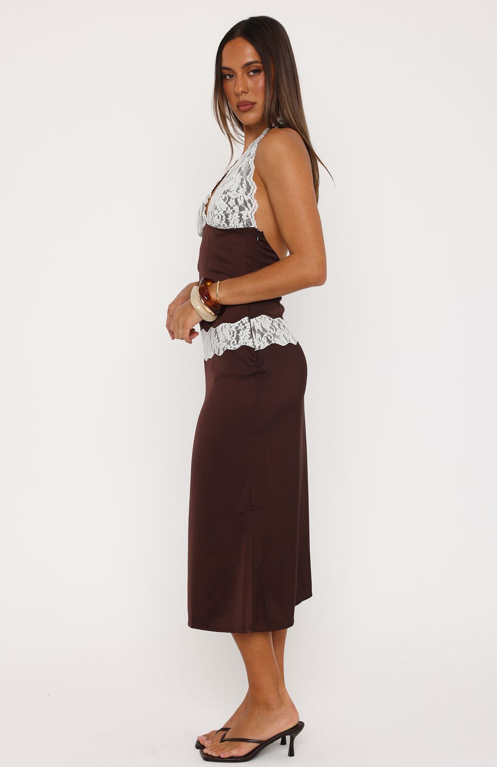 Trending Laced In Love Midi Dress ChocCream