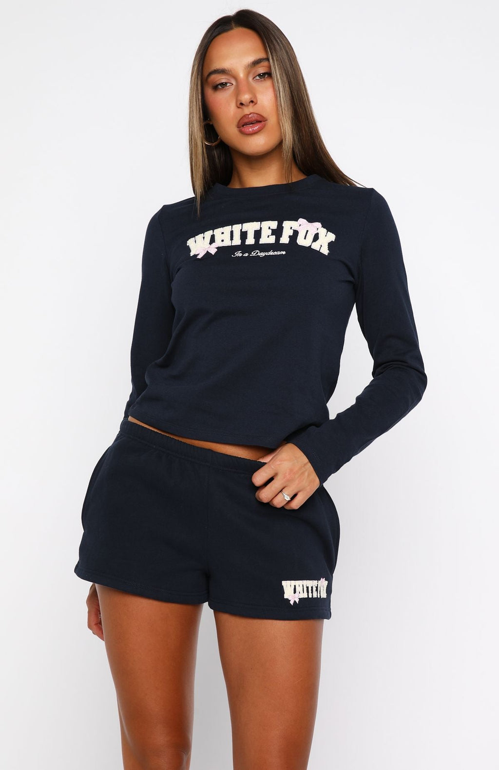 Trending Daydreamers Madeline Long Sleeve Baby Tee Navy