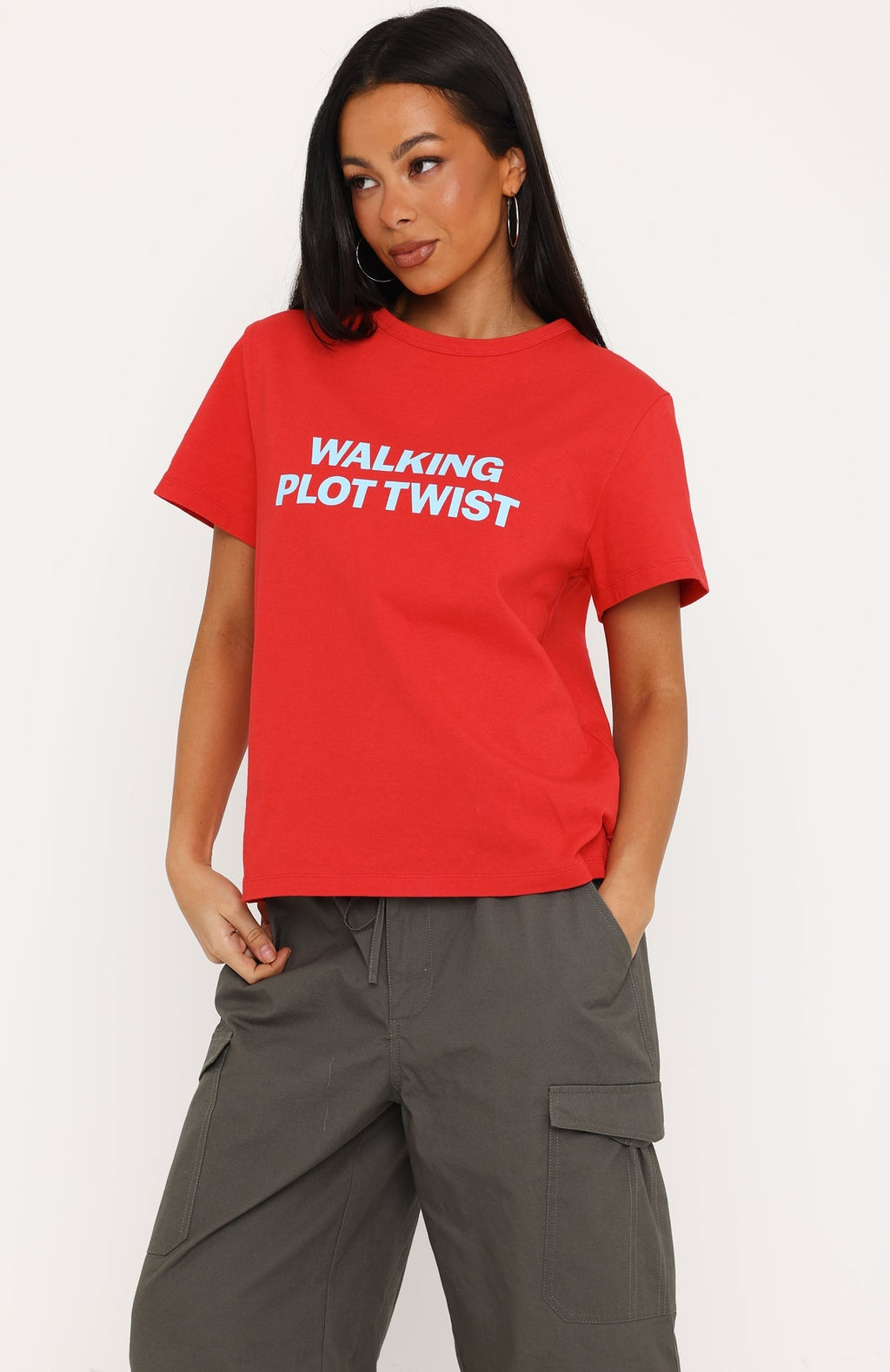 Trending Walking Plot Twist Tee Red