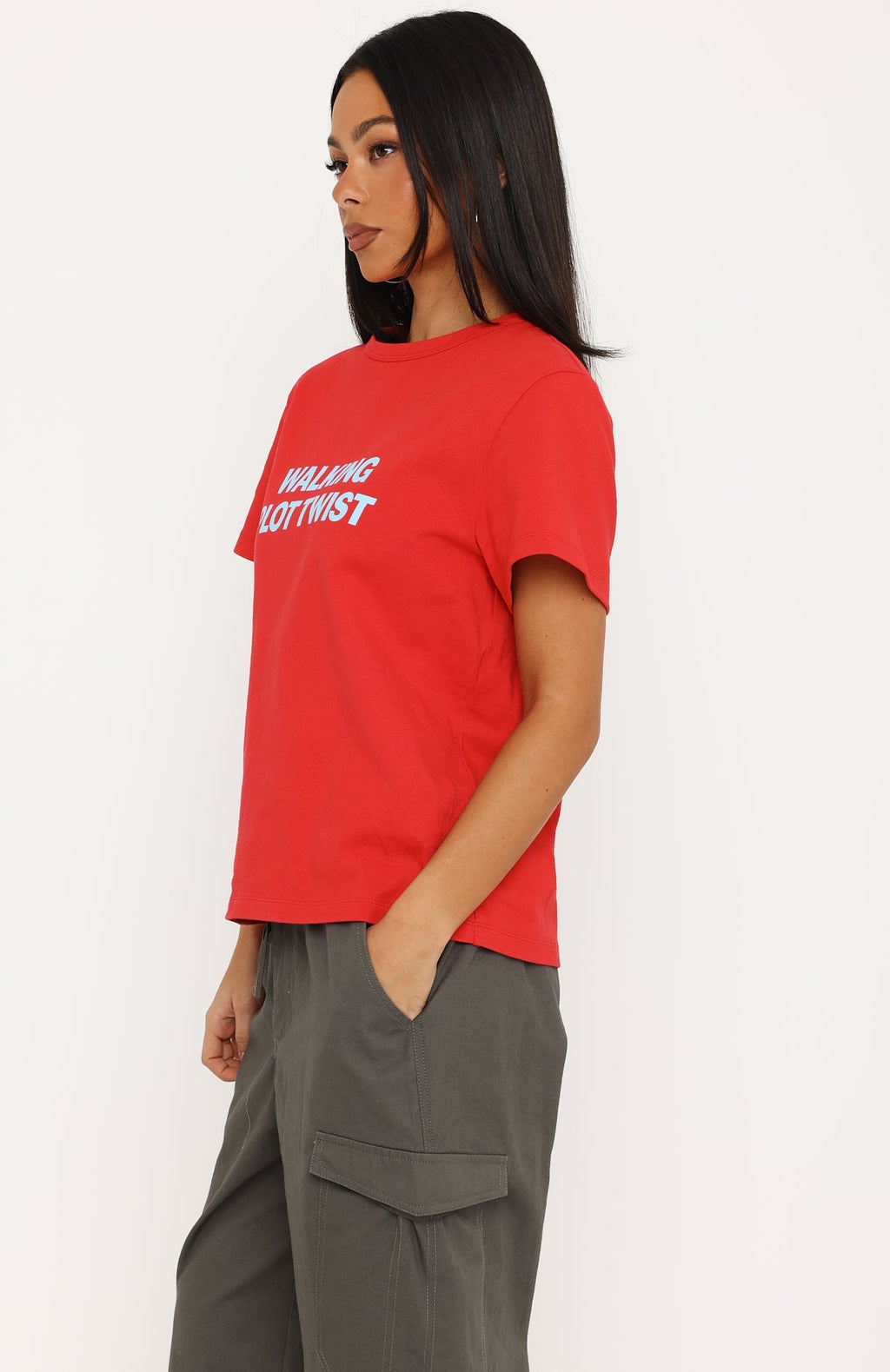Trending Walking Plot Twist Tee Red