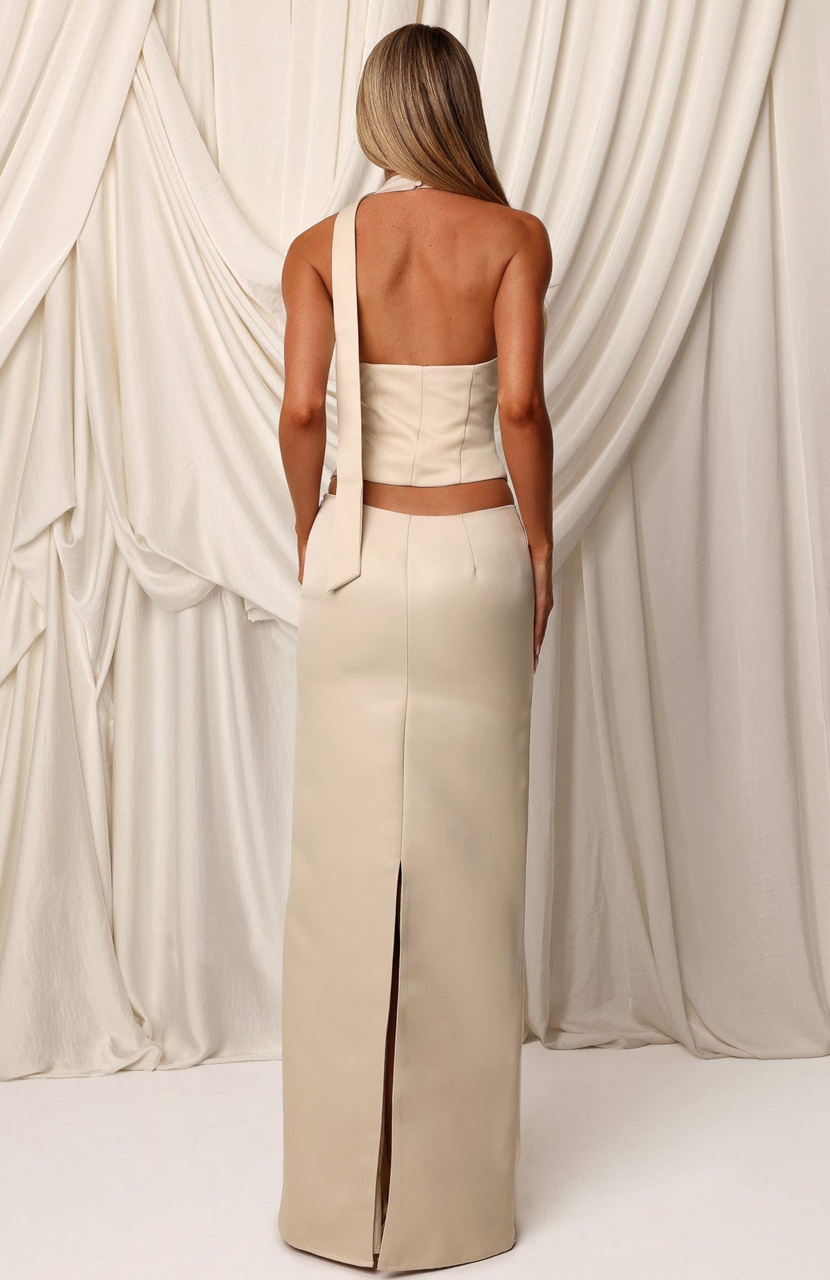 Trending Where We Going Maxi Skirt Champagne