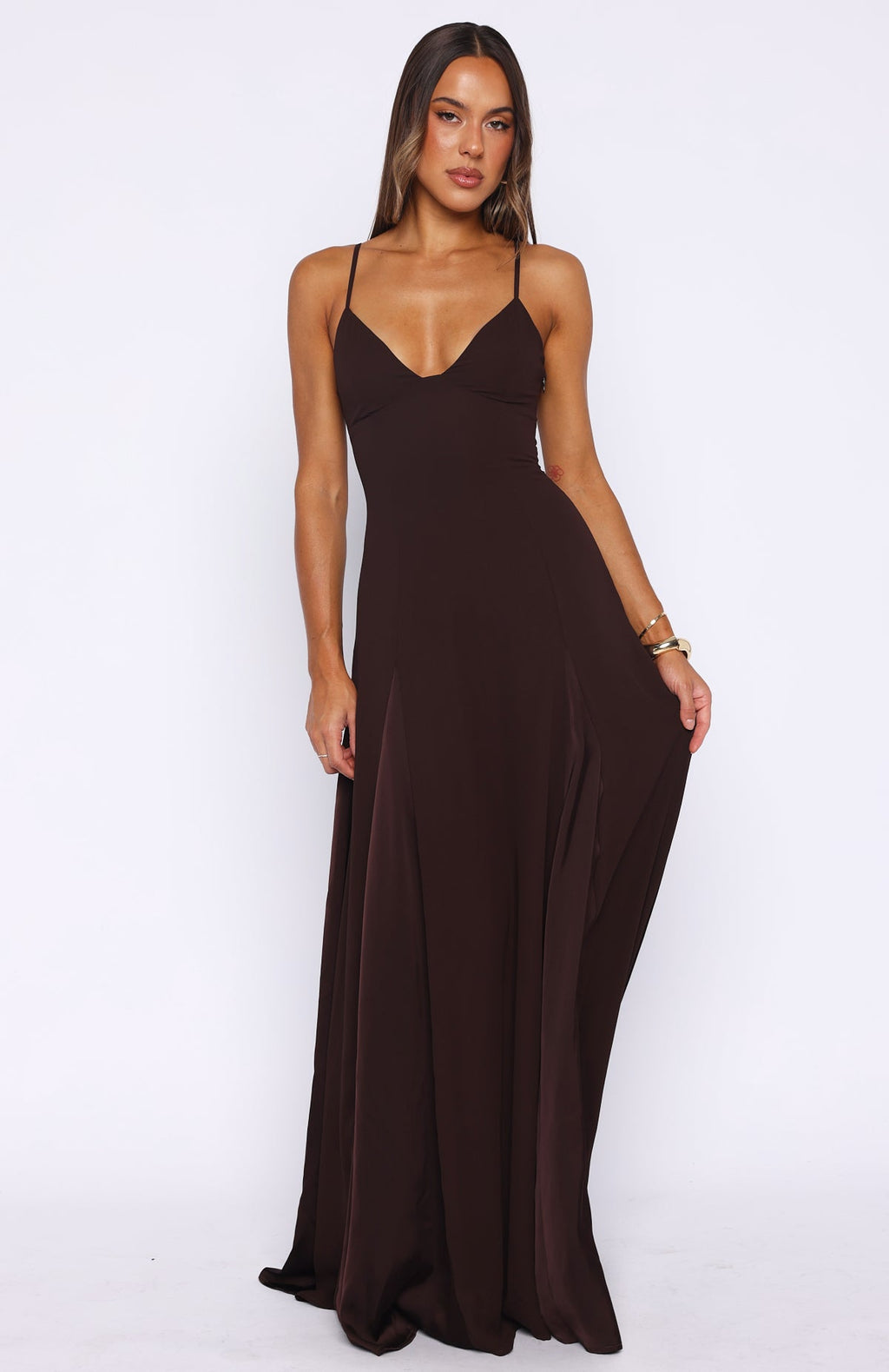 Trending Afterparty Elegance Maxi Dress Chocolate