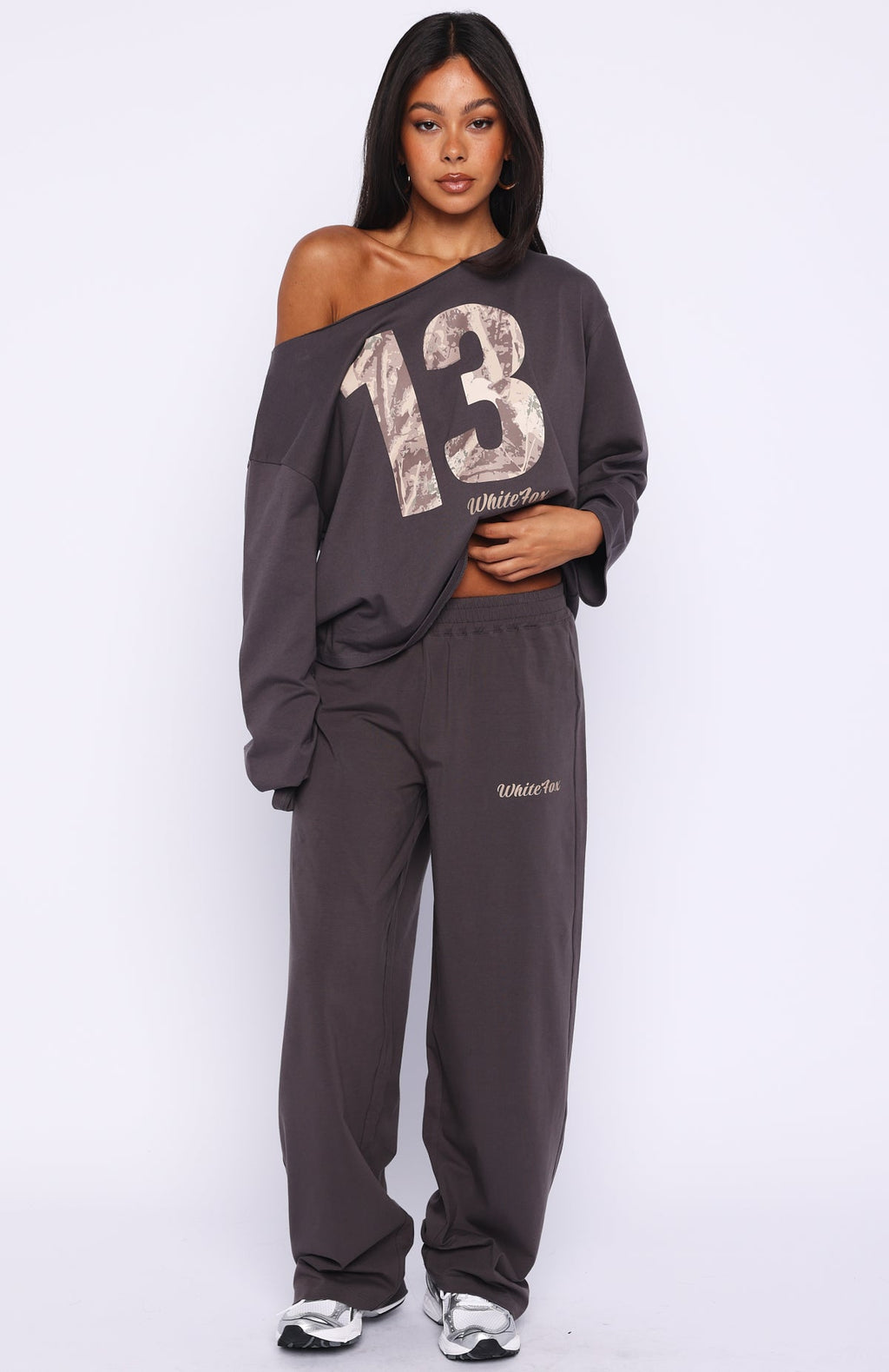 Trending All A Dream Off Shoulder Oversized Long Sleeve Tee Charcoal
