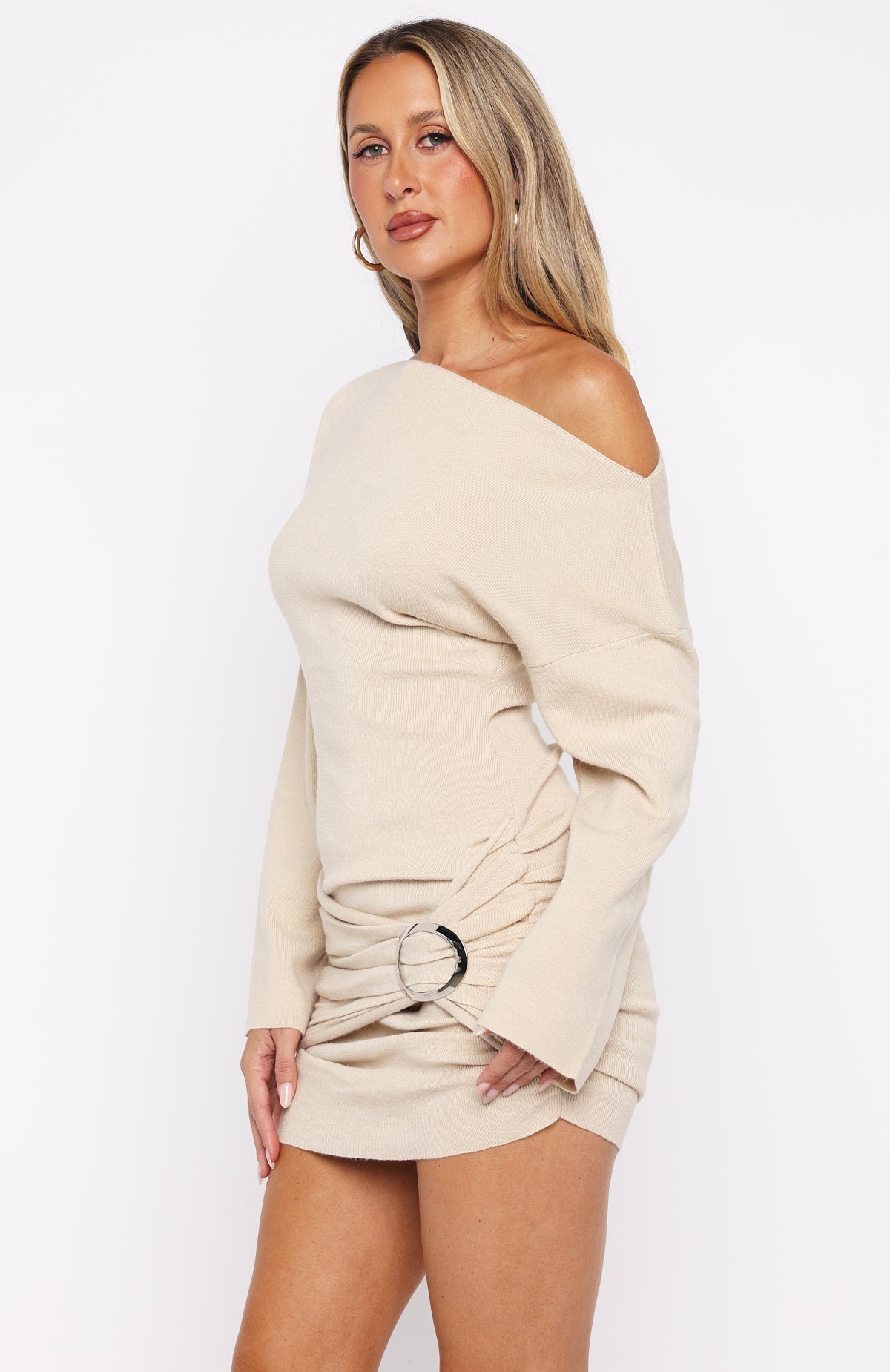 Trending All Over You Long Sleeve Mini Dress Oat
