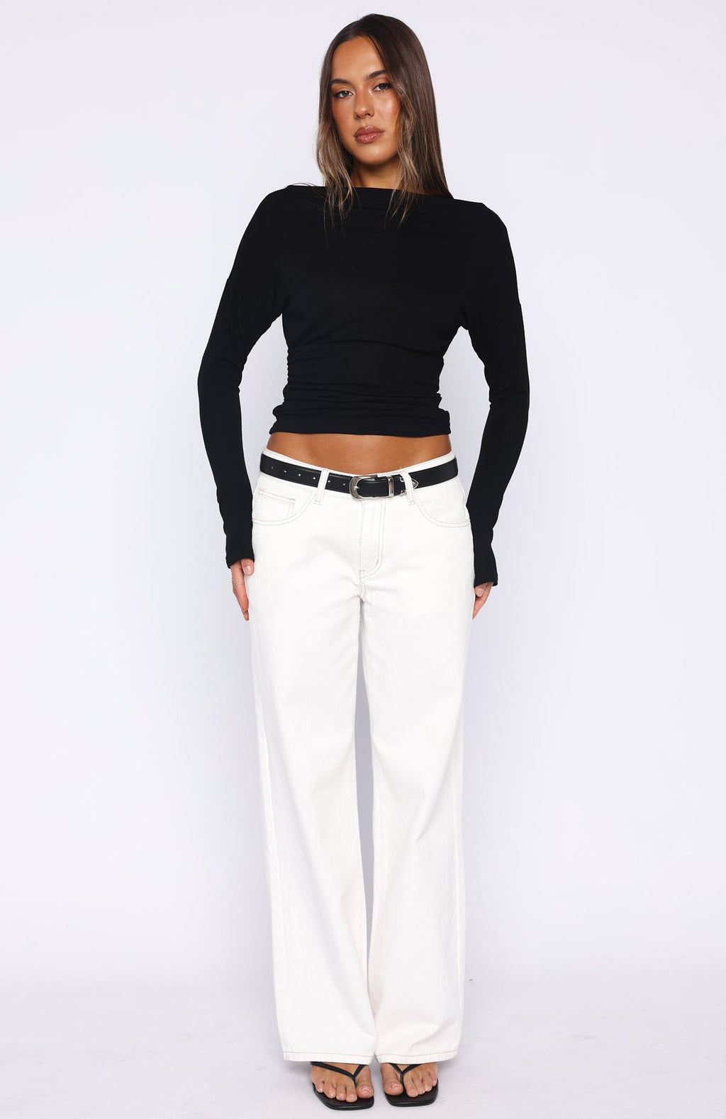 Trending Another Time Cinched Waist Long Sleeve Top Black