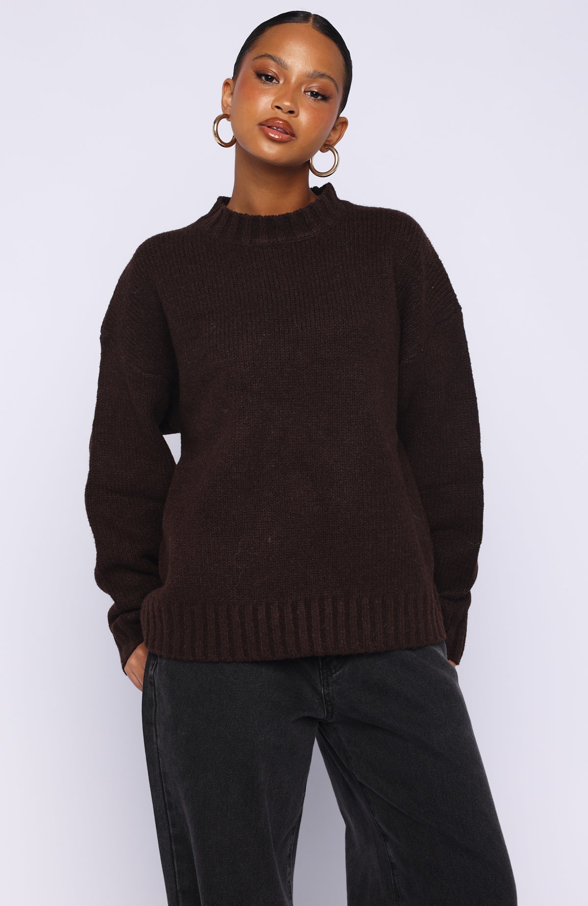 Trending Apres Ski With Me Knit Sweater Chocolate