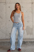 Trending Athina Low Rise Wide Leg Jeans Light Blue Wash