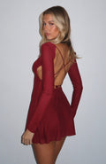 Trending Bad Influence Long Sleeve Mini Dress Burgundy