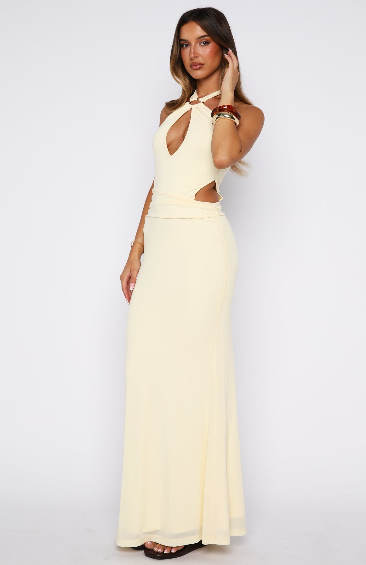 Trending Beautiful Inside Out Halter Maxi Dress Lemon