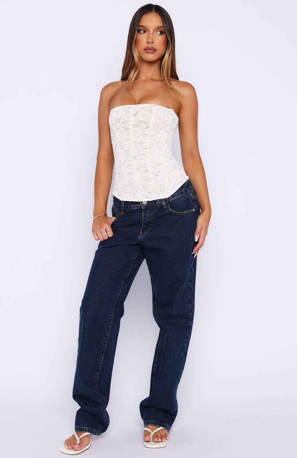 Trending Booking My Flight Strapless Lace Bustier White