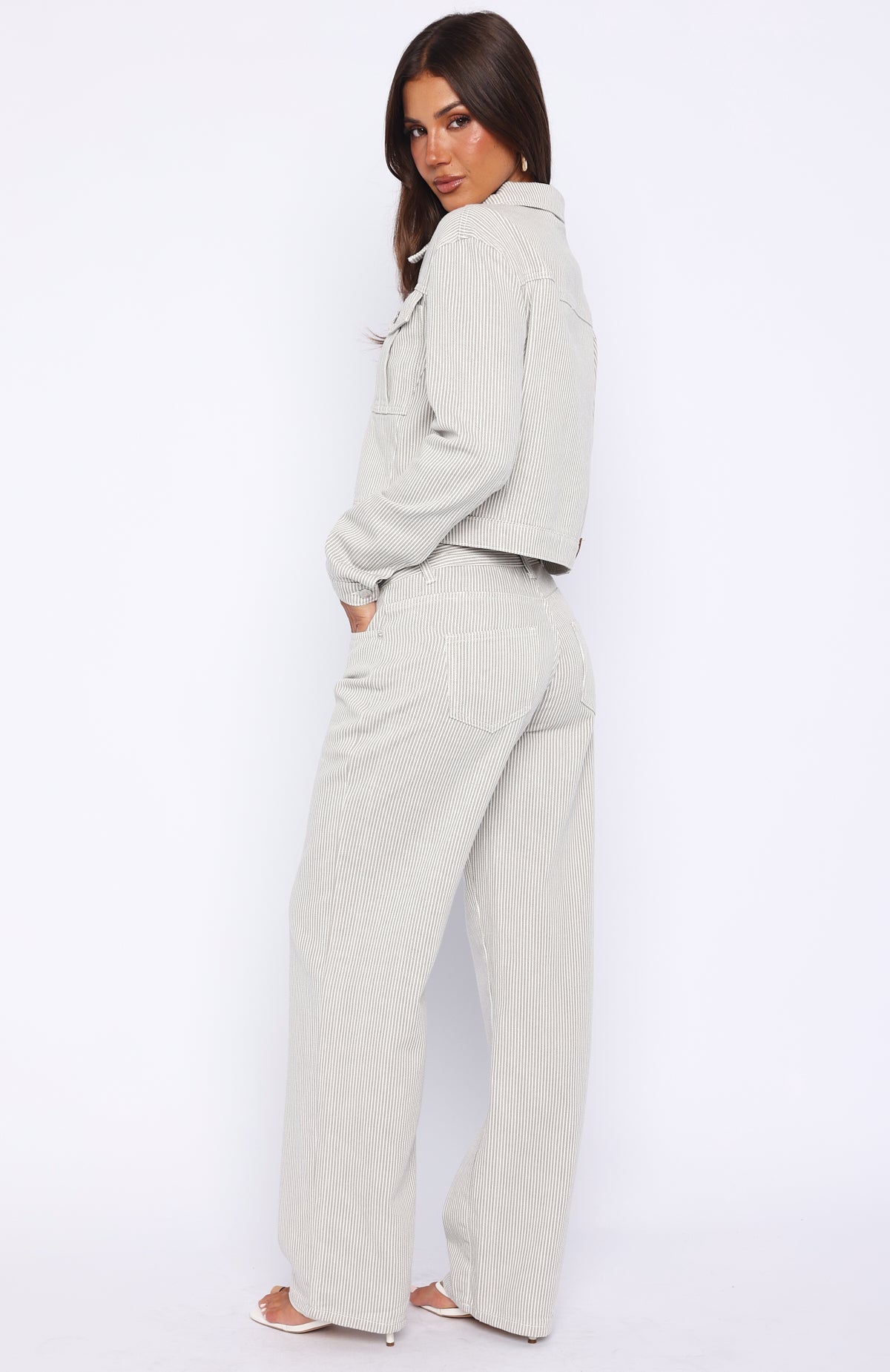 Trending Bring The Style Low Rise Wide Leg Jeans GreyWhite