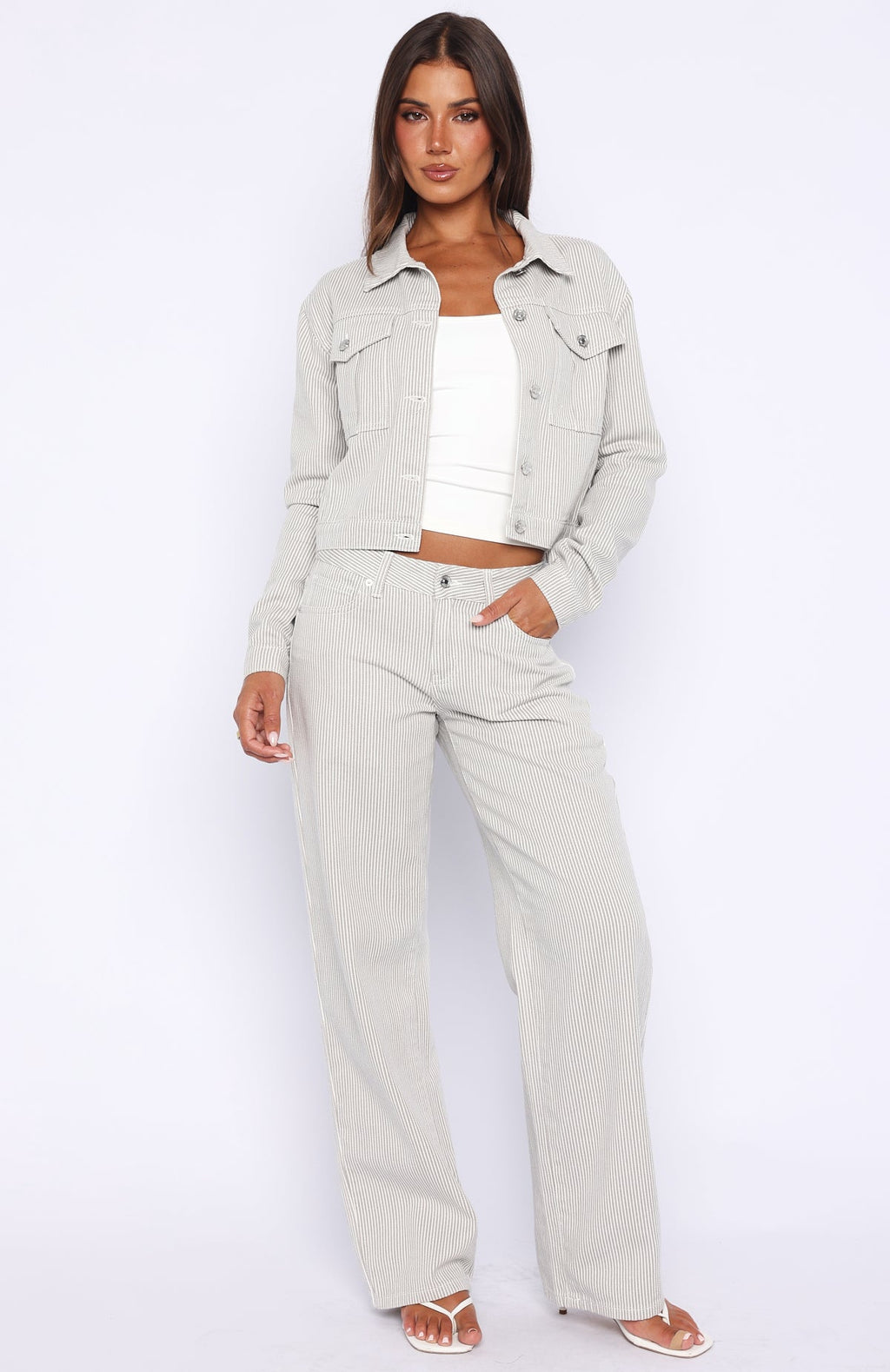 Trending Bring The Style Low Rise Wide Leg Jeans GreyWhite
