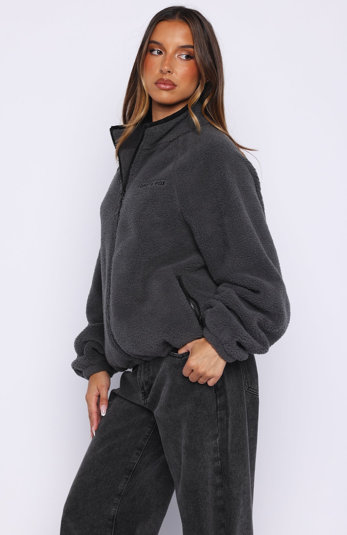 Trending Calm Before The Storm Zip Front Fleece Sweater Charcoal