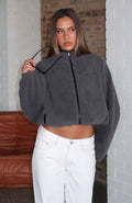 Trending Calm Before The Storm Zip Front Fleece Sweater Charcoal
