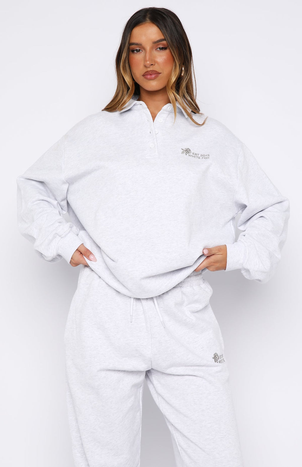 Trending Cant Be Changed Oversized Henley Sweater Grey Marle