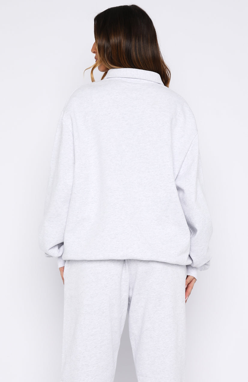 Trending Cant Be Changed Oversized Henley Sweater Grey Marle