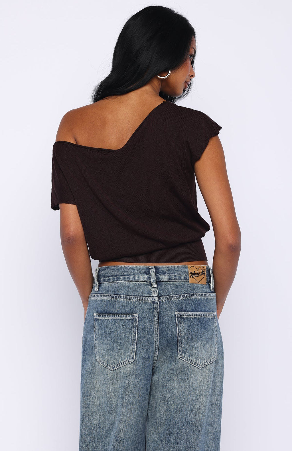 Trending Cant Change My Mind Off Shoulder Cinched Top Chocolate