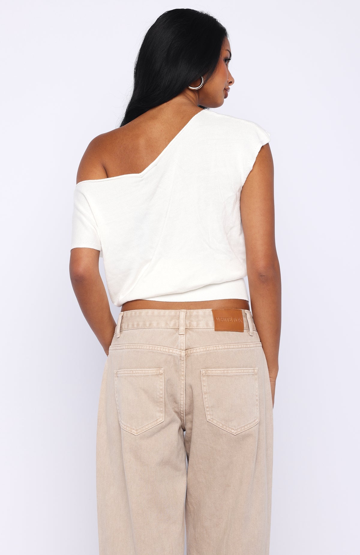 Trending Cant Change My Mind Off Shoulder Cinched Top Off White