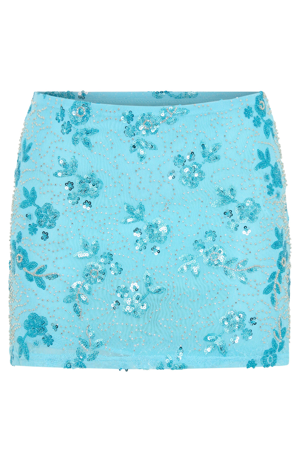 Trending Capri Cove Beaded Mini Skirt Baby Blue