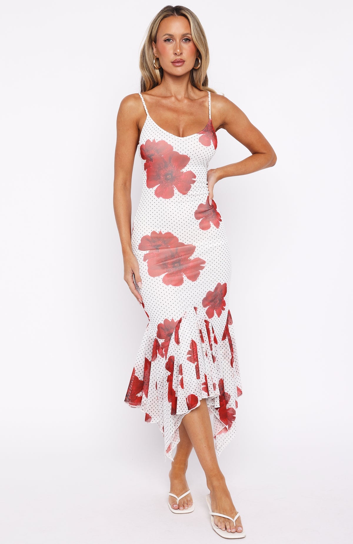 Trending Castaway Midi Dress White Scarlet Bloom