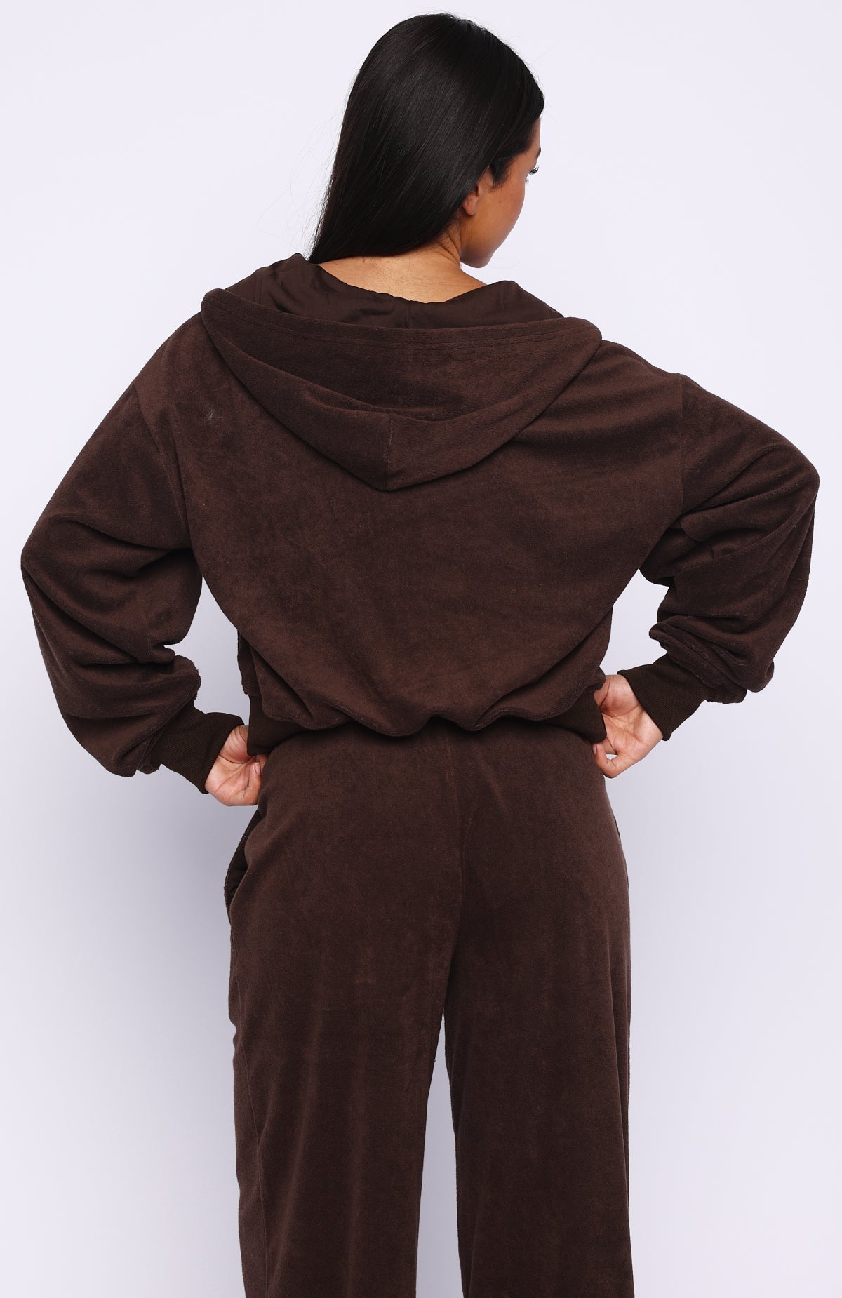Trending Causing Commotion Terry Boxy Zip Front Hoodie Chocolate