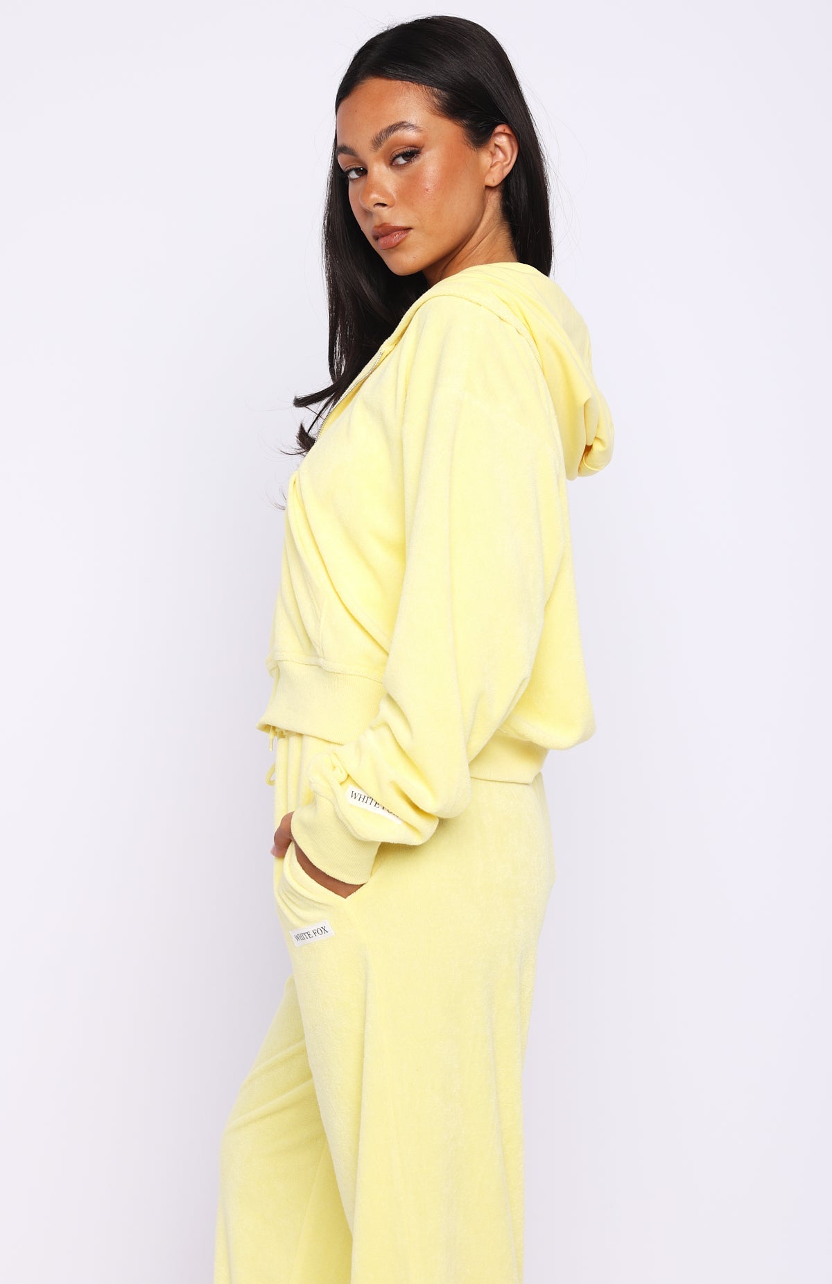 Trending Causing Commotion Terry Boxy Zip Front Hoodie Lemon
