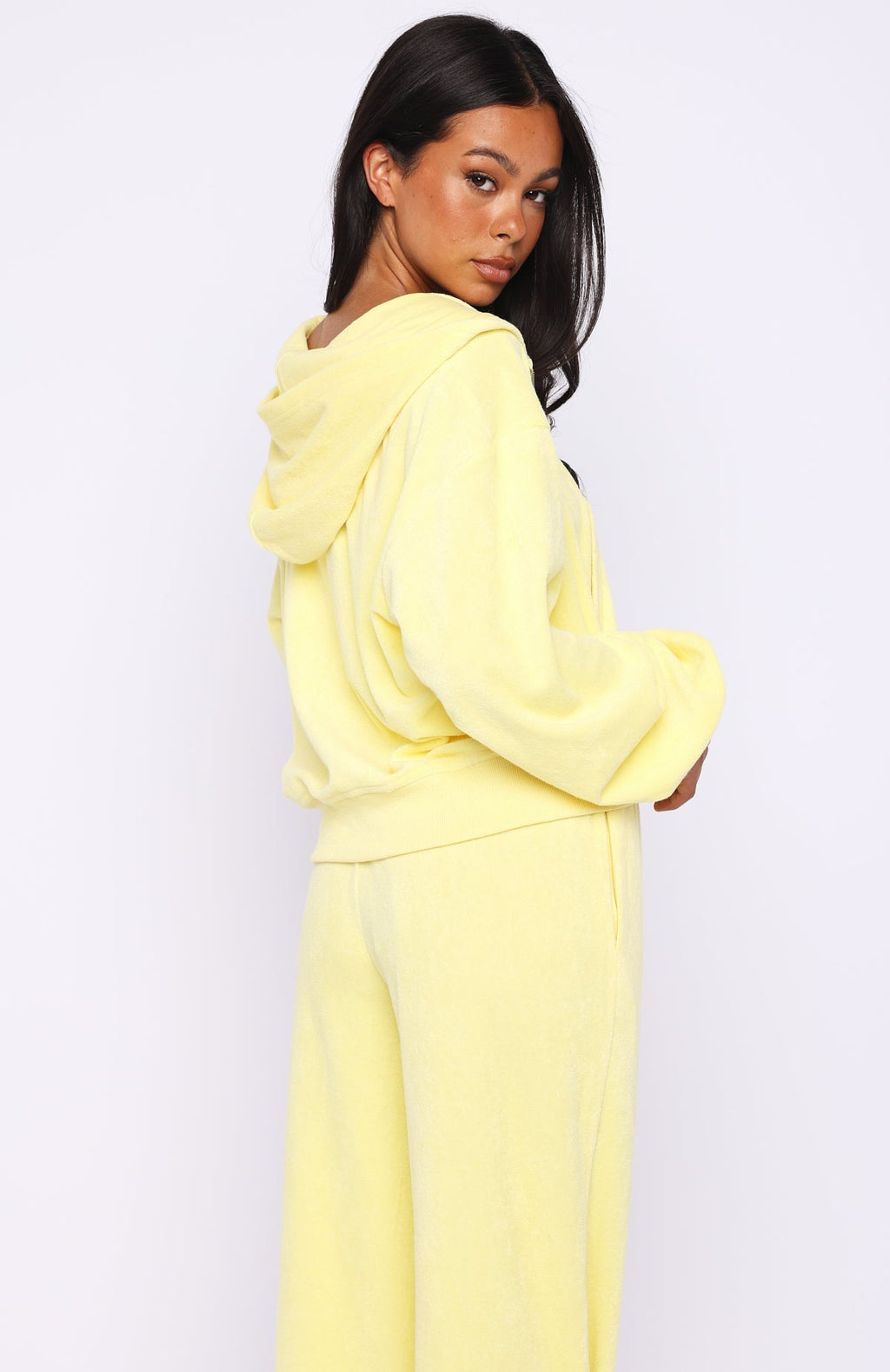 Trending Causing Commotion Terry Boxy Zip Front Hoodie Lemon