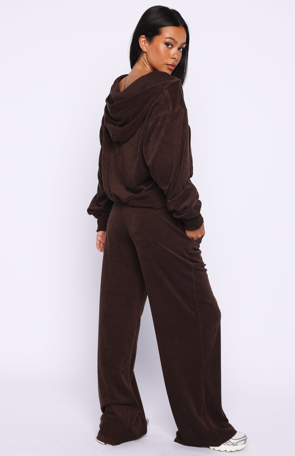 Trending Causing Commotion Terry Wide Leg Sweatpants Chocolate